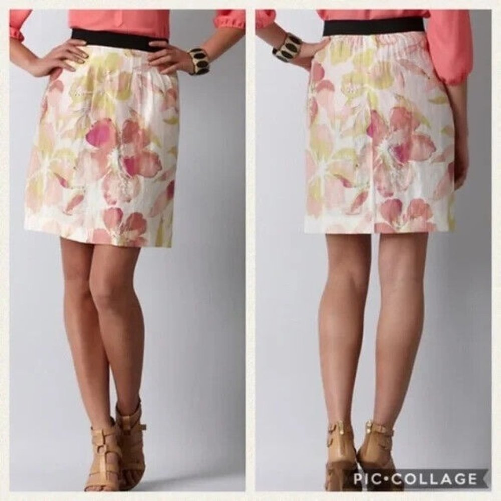 LOFT Skirt Floral Print Linen Blend A Line Mini Lined - Picture 2 of 10